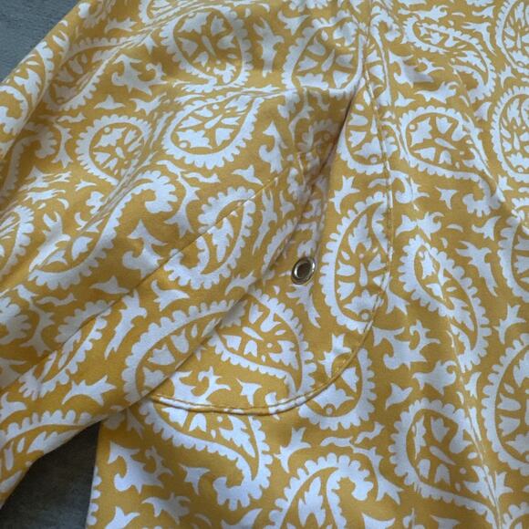 Michael Kors LARGE Yellow White Paisley Print Long Topper Dress Jacket Stretch - Picture 4 of 7